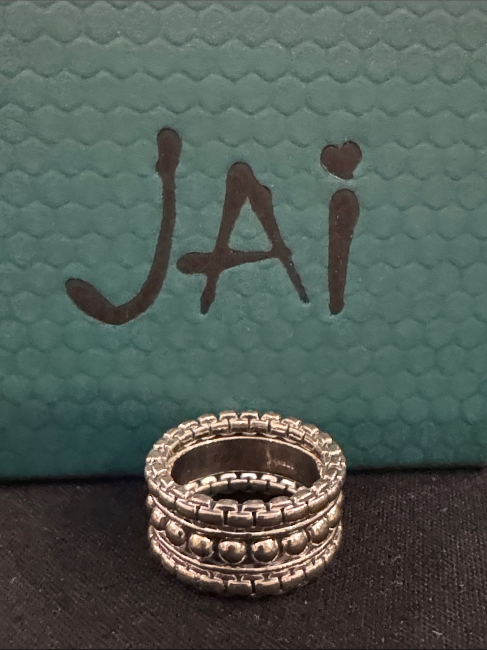 NIB Jai Sterling Silver Stacked Crystal Band Ring